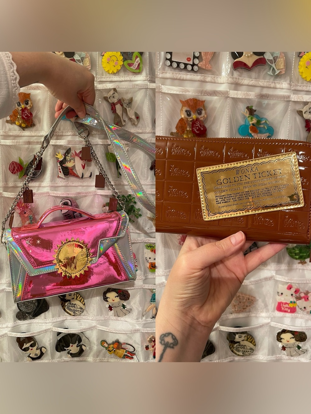 NWOT Dolls Kill Willy Wonka Golden Ticket Crossbody Bag+Wallet SET